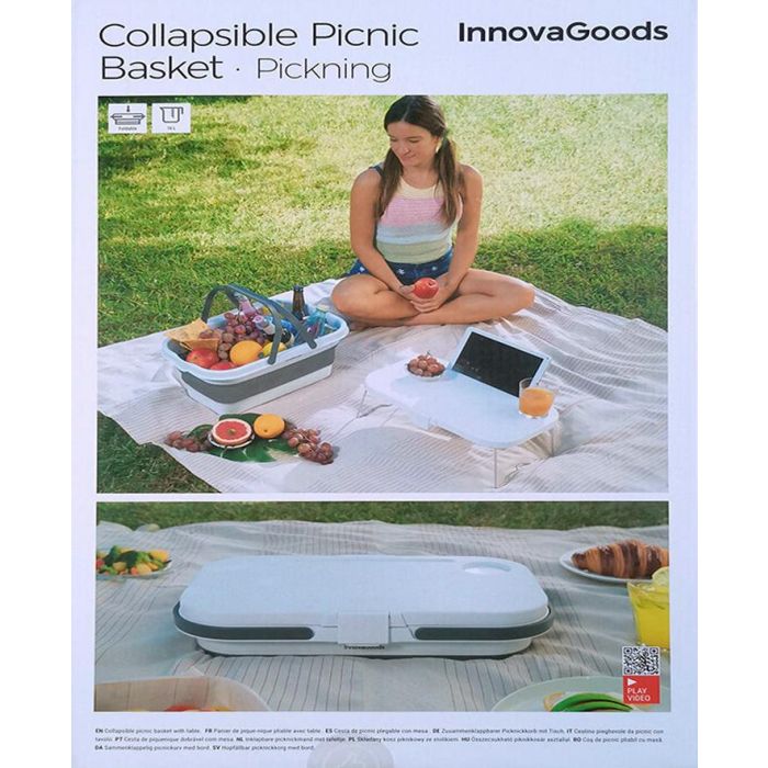 Cesta de Picnic Plegable con Tapa-Mesa Pickning InnovaGoods 1 Cesta de Picnic Plegable con Tapa-Mesa Pickning InnovaGoods 1