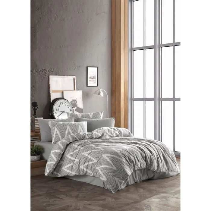 Juego de Cama 220x240 cm 2 Fundas Almohada 60x60 cm Algodón Poliéster Gris 2