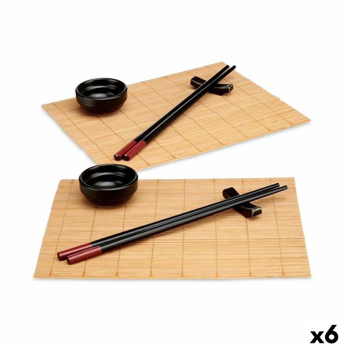 Set de Sushi Kinvara SJ4702 Negro Natural Bambú Loza (8 Piezas) (6 Unidades)