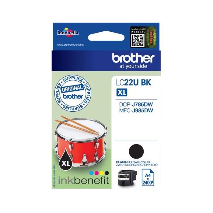 Brother LC22UBK Tinta Negra Original 2400 Páginas para DCP-J785DW MFC-J985DW 1