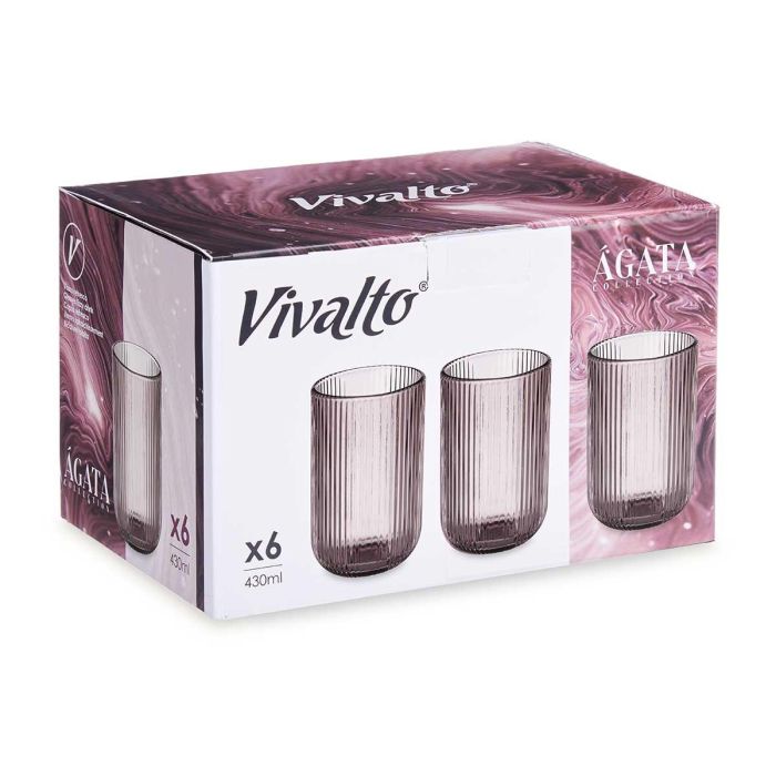 Vaso Alto Rosa Rayas 430ml Vivalto - Cristal, 7.9x12.8x7.9 cm (24 Unidades) 2 Vaso Alto Rosa Rayas 430ml Vivalto - Cristal, 7.9x12.8x7.9 cm (24 Unidades) 2