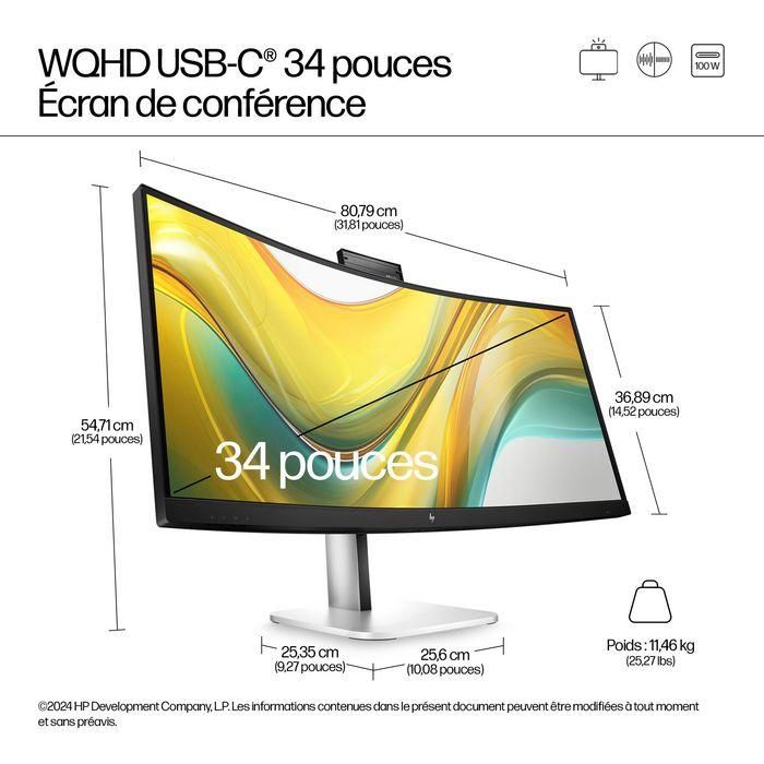 HP 534pm Monitor de Conferencias USB-C WQHD de 34 pulgadas Series 5 Pro con IA para Reuniones sin Distracciones y Pantalla Ultra Ancha 10