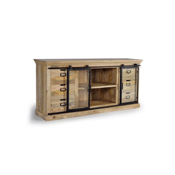 Giner y Colomer Aparador de Madera de Mango y Metal, 180 cm, Color Natural con Puertas Negras 2 Giner y Colomer Aparador de Madera de Mango y Metal, 180 cm, Color Natural con Puertas Negras 2