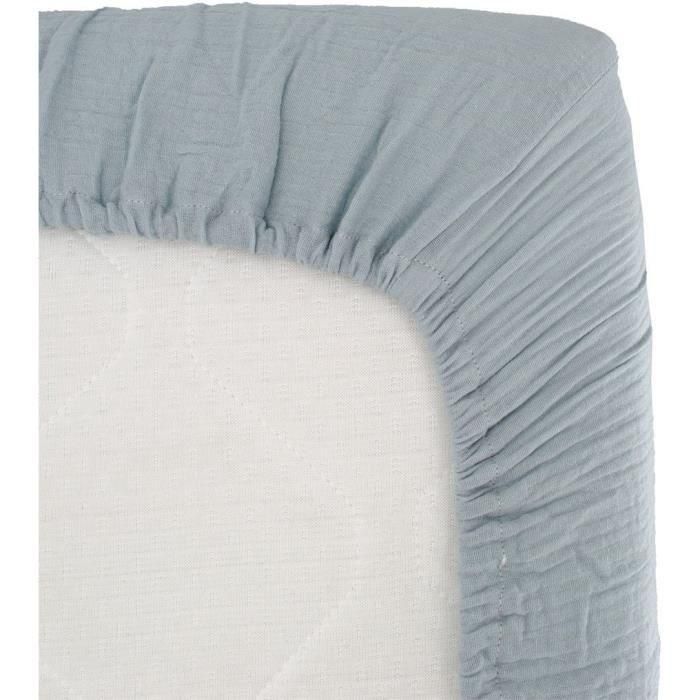 Sábana bajera envolvente - DOMIVA - 60x120 cm - Azul vintage - Gasa de algodón Sábana bajera envolvente - DOMIVA - 60x120 cm - Azul vintage - Gasa de algodón