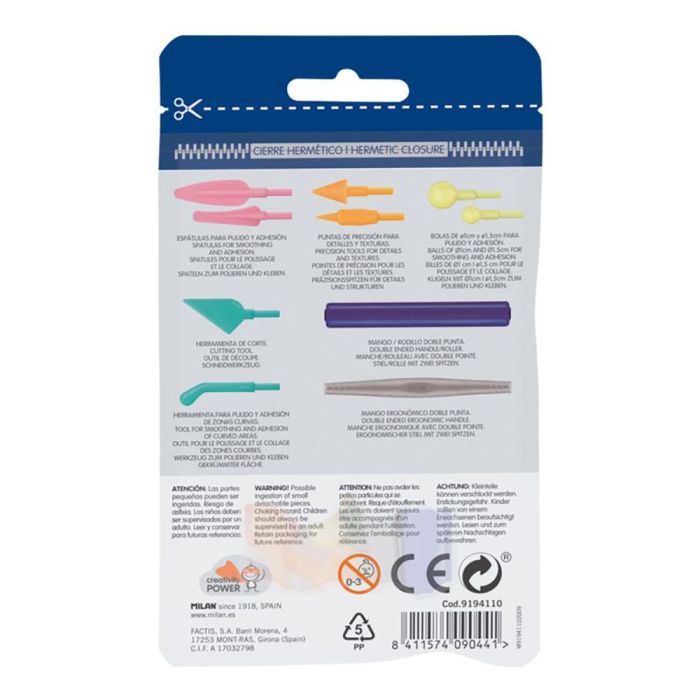 Milán Conjunto 2 mangos + 8 puntas diferentes Herramientas de Modelado Plástico Manualidades Colores Surtidos 1