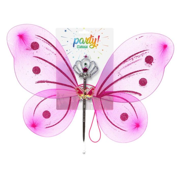Alas de hada moradas con varita y purpurina 41x49 cm - Accesorio para fiestas de fantasía 1 Alas de hada moradas con varita y purpurina 41x49 cm - Accesorio para fiestas de fantasía 1