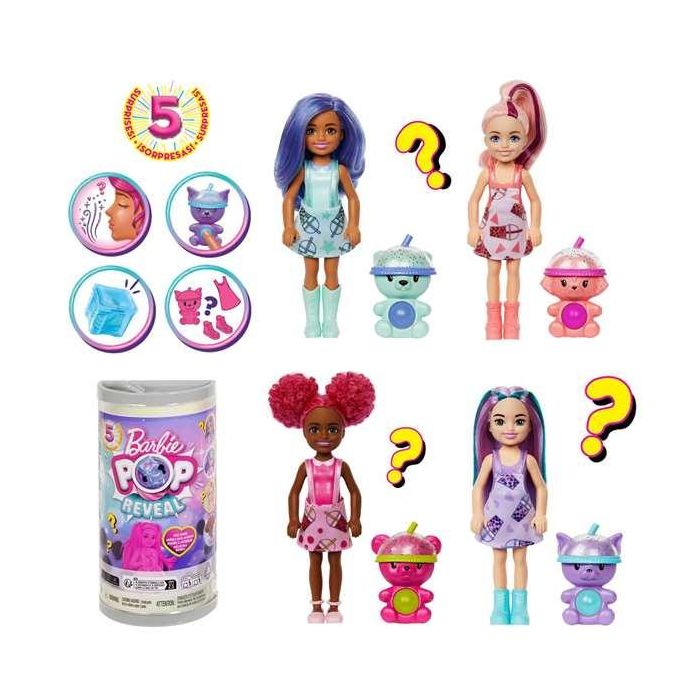 Barbie HRK63 Muñeca Chelsea Pop Reveal Serie Bubble Tea con 5 Sorpresas, Olor Sensorial y Cubito Reutilizable +3 Años 3