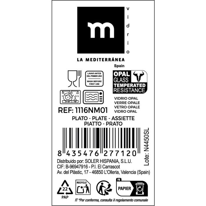 La Mediterranea Plato Llano Opal Whom 26.5 cm (36 Unidades) 4