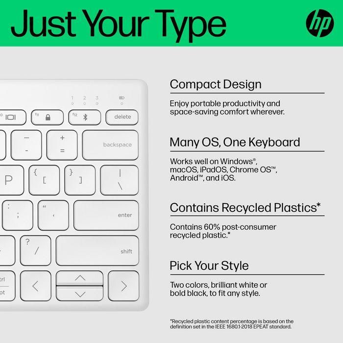 HP 350 Teclado Inalámbrico Bluetooth Compacto Multi-Dispositivo, Cómodo y Portátil para Productividad en PC, Portátil, Tablet y Móvil 2