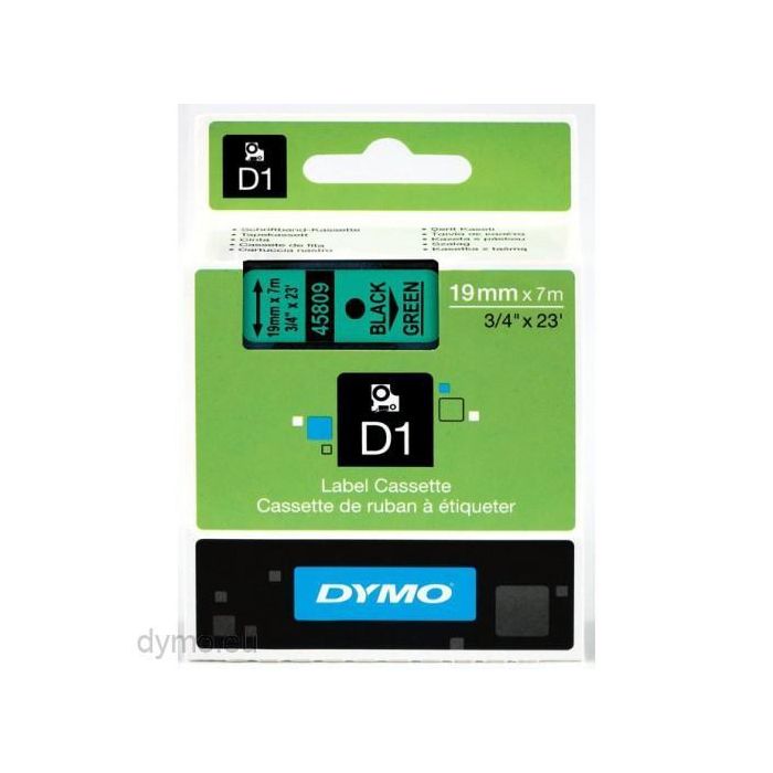 Dymo 45809 Cinta de Transferencia Térmica D1, Negro sobre Verde 19 mm x 7M, Poliéster Autoadhesiva para Rotuladora Labelmanager