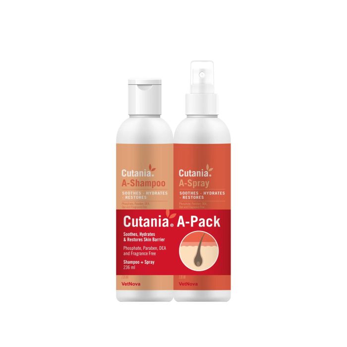 Cutania A-Pack 2x236 mL Champú y Spray Calmante e Hidratante con Avena, Ácido Glicólico, Ceramidas para Piel Sensible