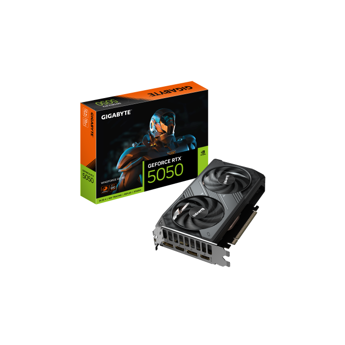 GIGABYTE GV-N5050WF2OC-8GD Tarjeta Gráfica NVIDIA GeForce RTX 5050 WINDFORCE OC 8GB GDDR6 PCI-E 5.0 con DLSS 4 0 GIGABYTE GV-N5050WF2OC-8GD Tarjeta Gráfica NVIDIA GeForce RTX 5050 WINDFORCE OC 8GB GDDR6 PCI-E 5.0 con DLSS 4 0