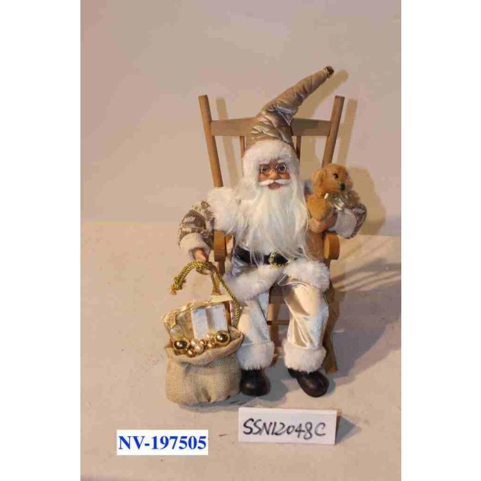 DKD Home Decor Figura Decorativa de Navidad Moderna con Silla, Poliéster y Madera, Champán y Gris, 25x35x23 cm