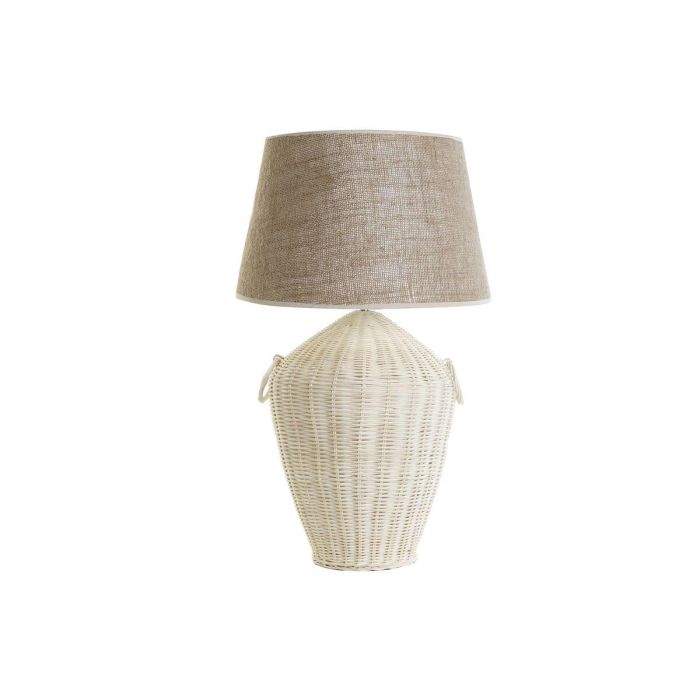 DKD Home Decor Lámpara de Sobremesa Tropical de Ratán y Lino, Hecha a Mano, Blanco Marrón Claro, 42x42x70 cm, Casquillo E27 0 DKD Home Decor Lámpara de Sobremesa Tropical de Ratán y Lino, Hecha a Mano, Blanco Marrón Claro, 42x42x70 cm, Casquillo E27 0