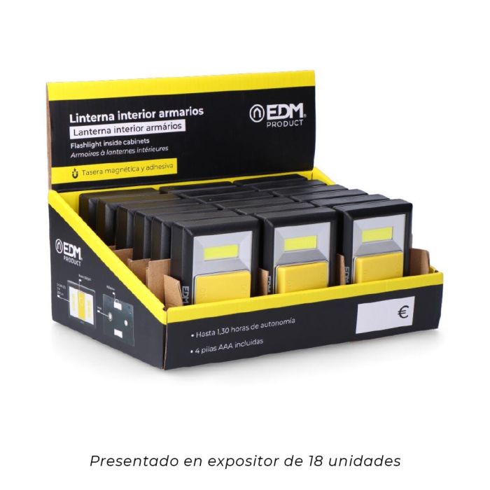 Linterna 2 leds 200 lumens con base imantada y adhesiva 4xaaa (pilas incluidas) edm 4