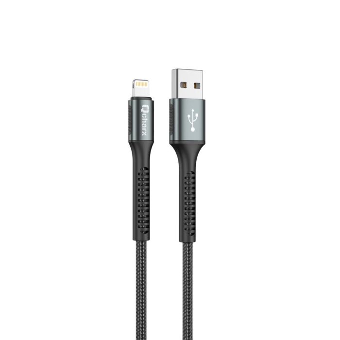 Qcharx Cable USB a Lightning Prague con Mega Refuerzo Anti-rotura y Carga Rápida 3A Negro