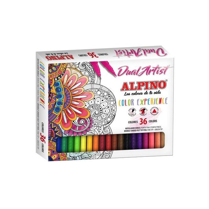 Alpino Rotuladores Color Experience Dual Artist, Doble Punta, Perfila-Colorea, Estuche de 36 Colores Surtidos