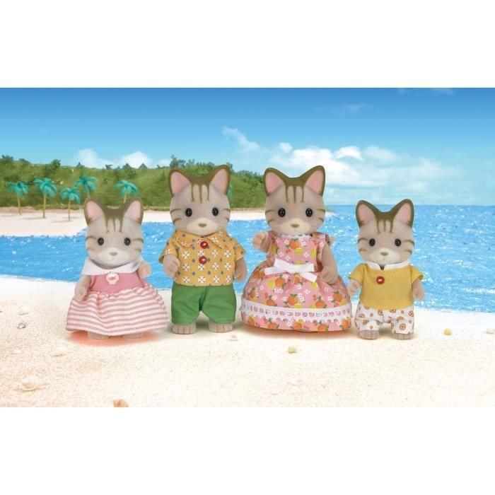 Sylvanian Families 5180 Familia Gatos Atigrados - Mamá, Papá, Hijo e Hija - 4 Figuras Articuladas con Ropa Extraíble