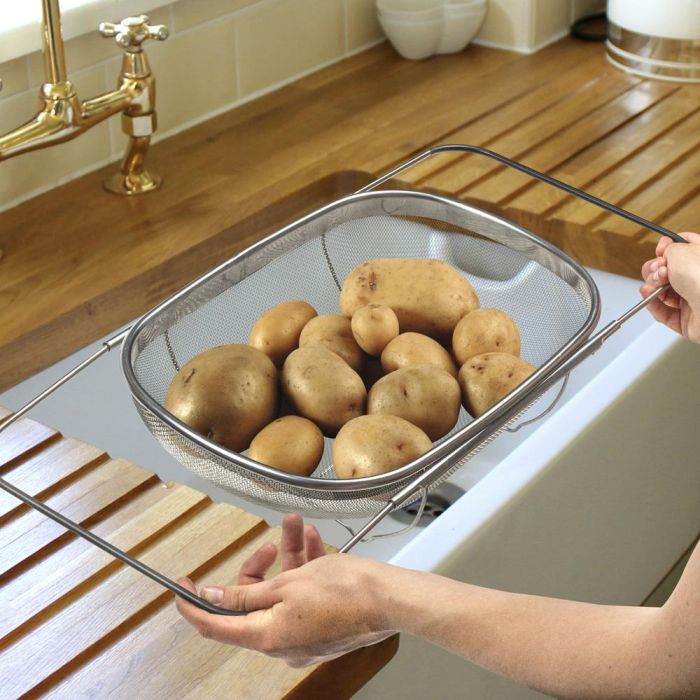 Cook Concept Escurridor con Asas Extensibles de Acero, Adaptable a Fregaderos, 34.5x24.5x11 cm 4