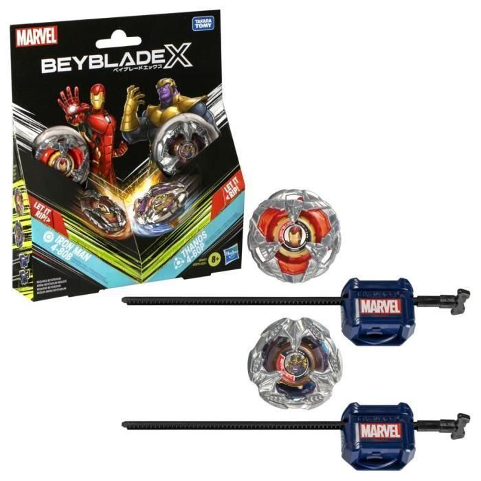 Colaboración Beyblade X Marvel, Iron Man 4-80B vs. Thanos 4-60B, multipack, a partir de 8 años