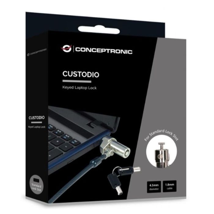 Conceptronic Cable de Seguridad para Portátiles 1.8M CUSTODIO02BS - Candado con Llave, Compatible con Ranura Estándar, Cable Giratorio 360° 1 Conceptronic Cable de Seguridad para Portátiles 1.8M CUSTODIO02BS - Candado con Llave, Compatible con Ranura Estándar, Cable Giratorio 360° 1