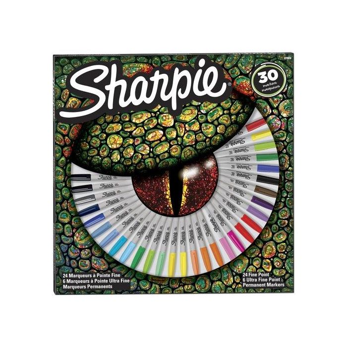 Rotulador Permanente Sharpie Fine&Ultra Fine Pack Lagarto Caja Regalo De 30 24X Fine Surtido 6X Ultra Fine Surtido