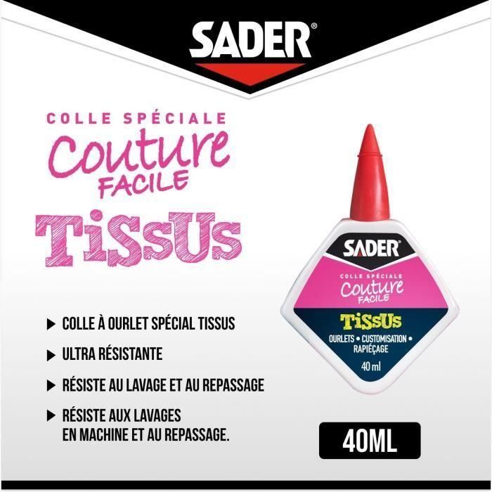 SADER 30242290 Pegamento Textil a Base de Látex Natural para Dobladillos y Costura - Incoloro, Resistente al Lavado - 40ml 3