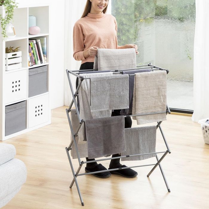 Tendedero Metálico Plegable y Extensible con 3 Alturas Cloxy InnovaGoods 11 barras 10 Tendedero Metálico Plegable y Extensible con 3 Alturas Cloxy InnovaGoods 11 barras 10