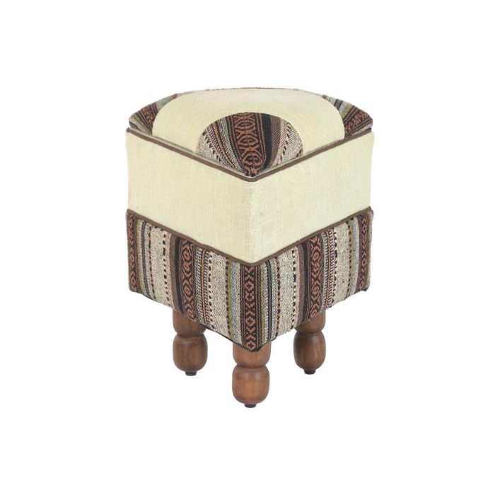 DKD Home Decor Reposapiés Alpino Algodón y Mango Multicolor 40 x 45 x 40 cm con Tapa - Colección Afrkn