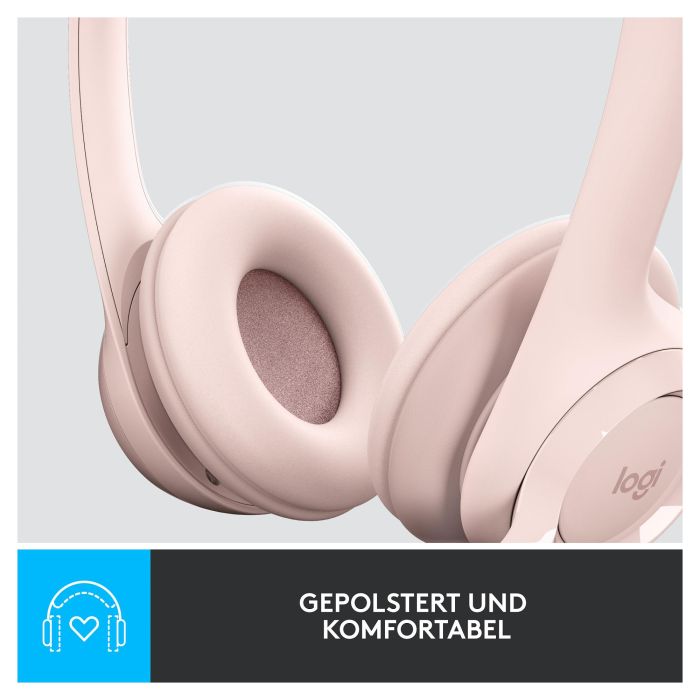 Logitech H390 Auriculares con Micrófono con Cancelación de Ruido, USB-A, Supraaurales, Diadema, Color Rosa