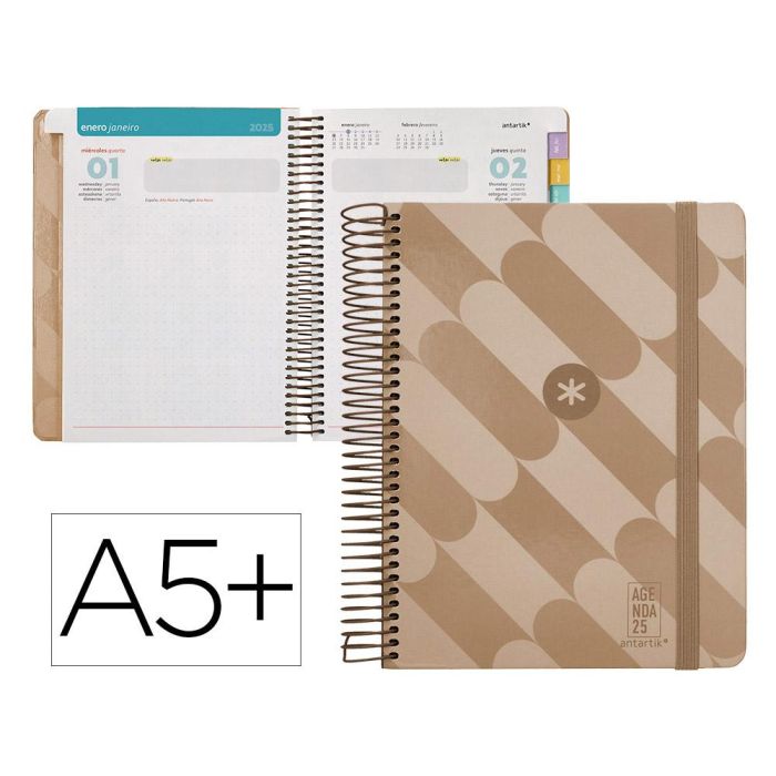 Agenda Espiral Antartik Pattern A5+ 2025 Dia Pagina Color Rosa Nude Papel 80 gr