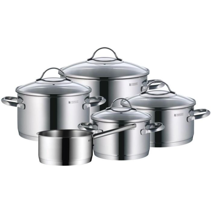 WMF Provence Plus - Set de Ollas y Cacerolas: Olla Baja 2.5L, Ollas Altas 1.9L, 3.3L, 5.7L y Cazo 1.7L, Plata