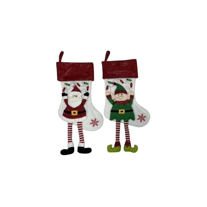 DKD Home Decor Calcetín de Navidad Tradicional Poliéster Elfo Santa Multicolor 28x60cm (6 Unidades)