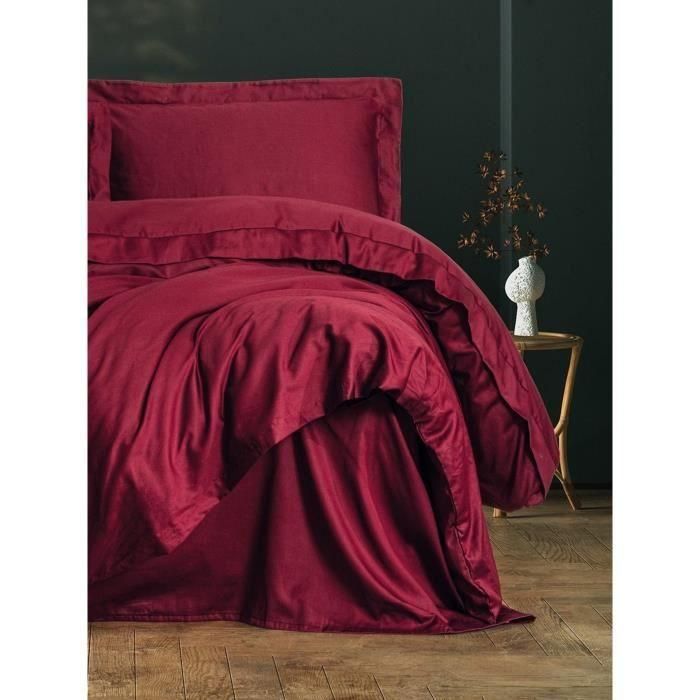 Juego de cama - 1 funda nórdica 220x240 cm + 2 fundas de almohada 60x60 cm - 100% algodón satén - Rojo 2 Juego de cama - 1 funda nórdica 220x240 cm + 2 fundas de almohada 60x60 cm - 100% algodón satén - Rojo 2