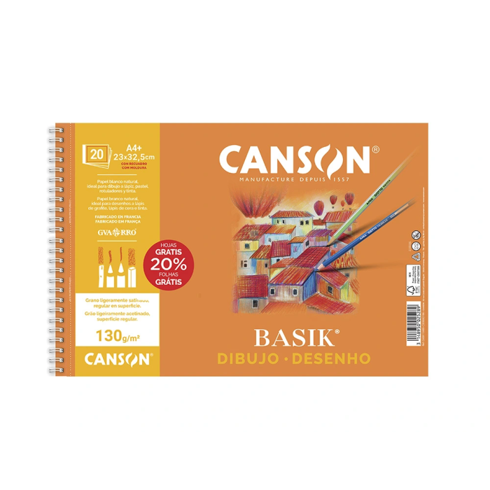 Canson Bloc Dibujo Basik Espiral A4+ 130 gr Microperforado Blanco Natural 1