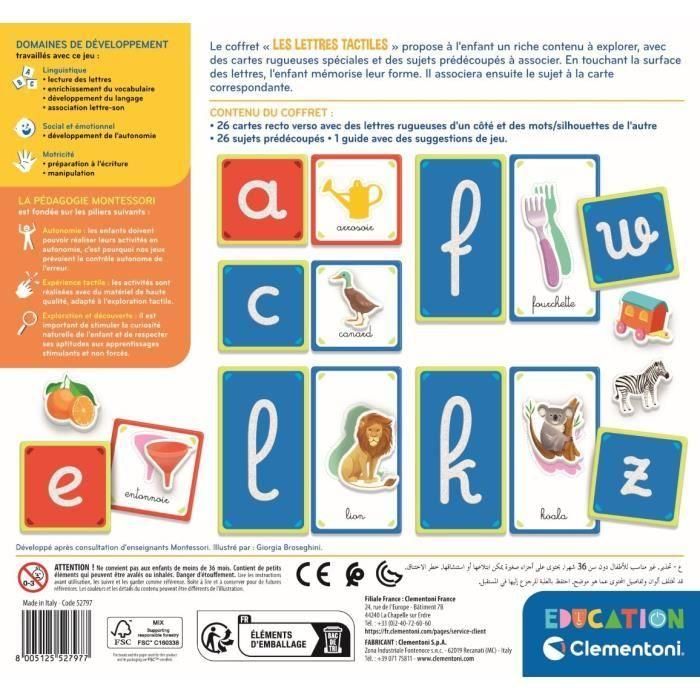 Clementoni CLE8005125527977 Juego Educativo Letras Táctiles Montessori para Aprender el Abecedario - 26 Cartas de Letras - 3+ Años 4