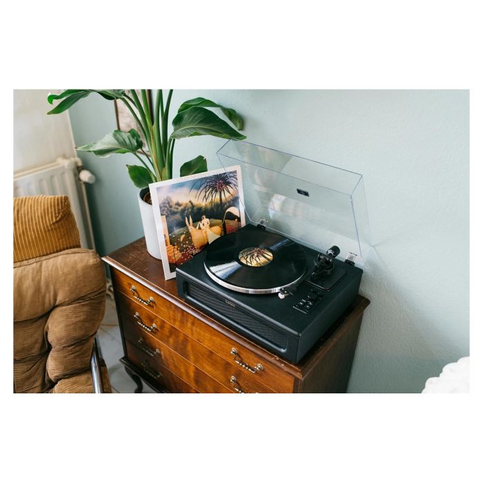 Lenco LS-430BK Tocadiscos de tracción por correa con Bluetooth 5.0 y Altavoces, 33/45 RPM, Imitación Piel, Negro 8