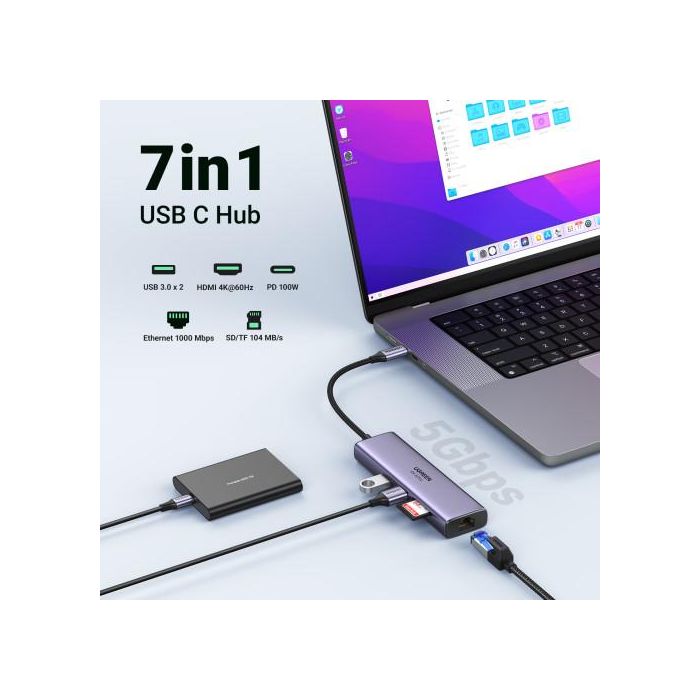 Ugreen 60515 Base para Portátil y Replicador de Puertos Alámbrico Usb 3.2 Gen 1 (3.1 Gen 1) Type-C Gris 3