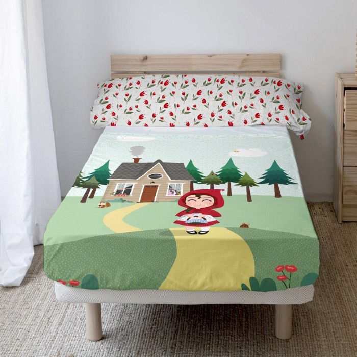 Juego de Sábanas HappyFriday Mr Fox Red Riding Hood Multicolor Cama de 80/90 2 Piezas 5