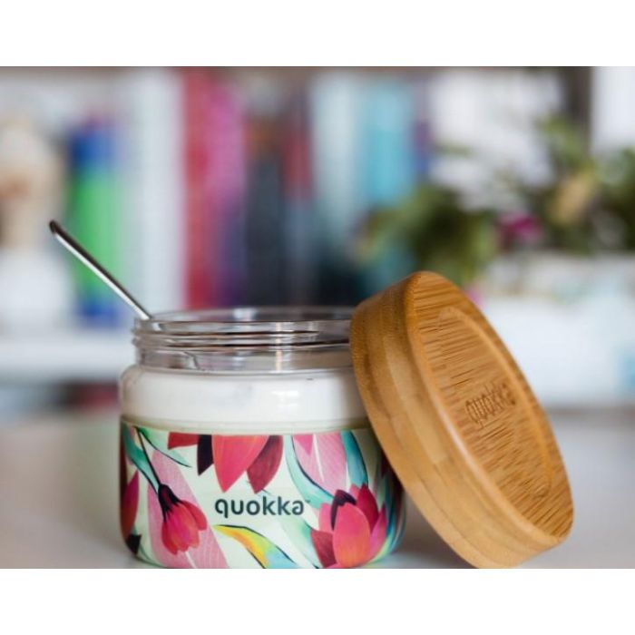 QUOKKA Recipiente de Comida de Cristal 500 ml con Funda Deli Spring - Recipiente Hermético para Alimentos