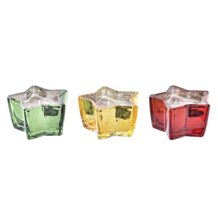 Vela DKD Home Decor Amarillo Rojo Verde Estrella Navidad 10 x 10 x 5,5 cm (3 Unidades)