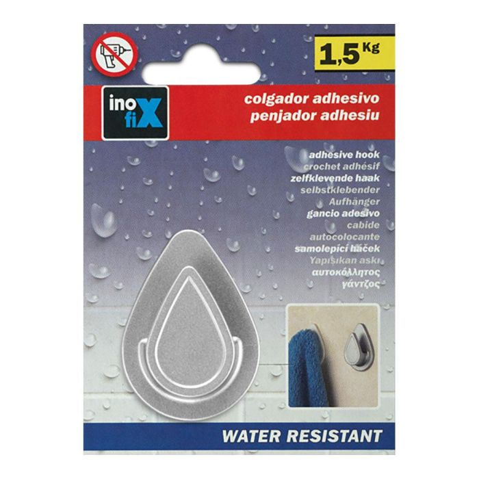 Inofix Colgador Gota Cromo Blister Adhesivo Baños Duchas Ambientes Húmedos PVC Resistente Agua 52 x 38 x 16 mm 1