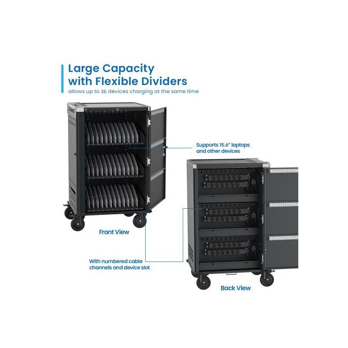 Ewent EW1701 Armario de gestión y carga para 36 dispositivos portátiles y tablets hasta 15.6", con sistema de carga inteligente y ruedas bloqueables, Negro, Gris 2 Ewent EW1701 Armario de gestión y carga para 36 dispositivos portátiles y tablets hasta 15.6", con sistema de carga inteligente y ruedas bloqueables, Negro, Gris 2
