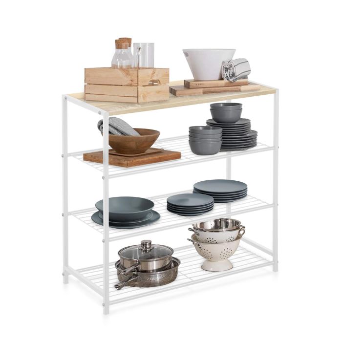 Confortime Estantería de 4 Niveles en Metal y Madera Blanca - Moblekit (3 Unidades) 3 Confortime Estantería de 4 Niveles en Metal y Madera Blanca - Moblekit (3 Unidades) 3