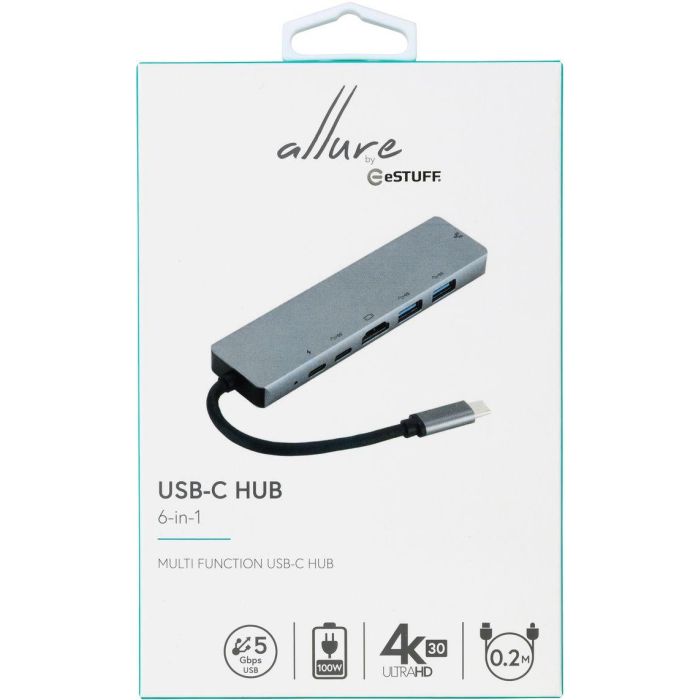 eSTUFF Hub Móvil 6 en 1 USB-C para Laptop – Expansión de Puertos Compacta para Oficina y Hogar 6 eSTUFF Hub Móvil 6 en 1 USB-C para Laptop – Expansión de Puertos Compacta para Oficina y Hogar 6