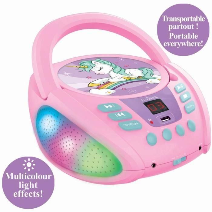 Reproductor de CD portátil Bluetooth Unicorn con efectos de luz y USB 1 Reproductor de CD portátil Bluetooth Unicorn con efectos de luz y USB 1