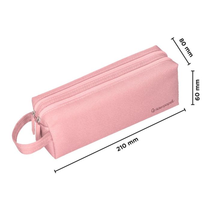 Estuche Portatodo Liderpapel Classic Rectangular Con Asa 2 Cremalleras 210 X80 mm Rosa 1