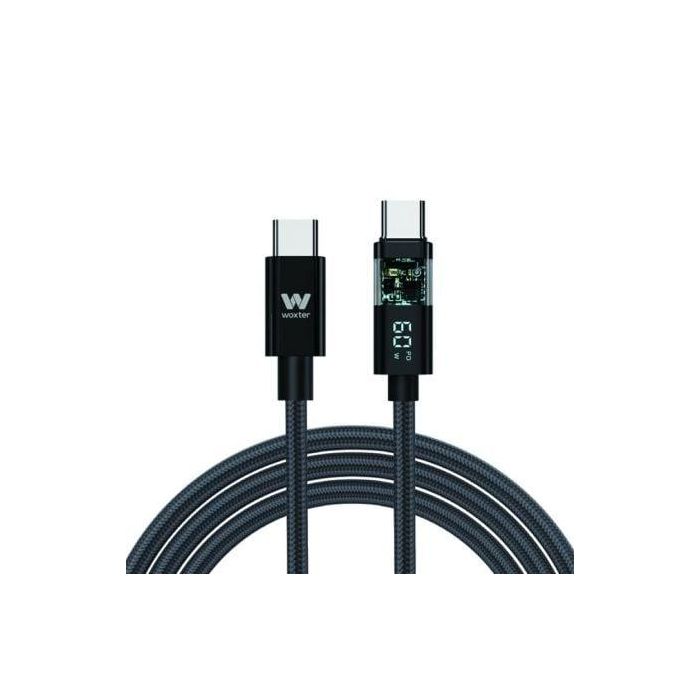 Cable USB 2.0 Tipo-C Woxter PE26-185/ USB Tipo-C Macho - USB Tipo-C Macho/ Hasta 60W/ 480Mbps/ 2m/ Negro