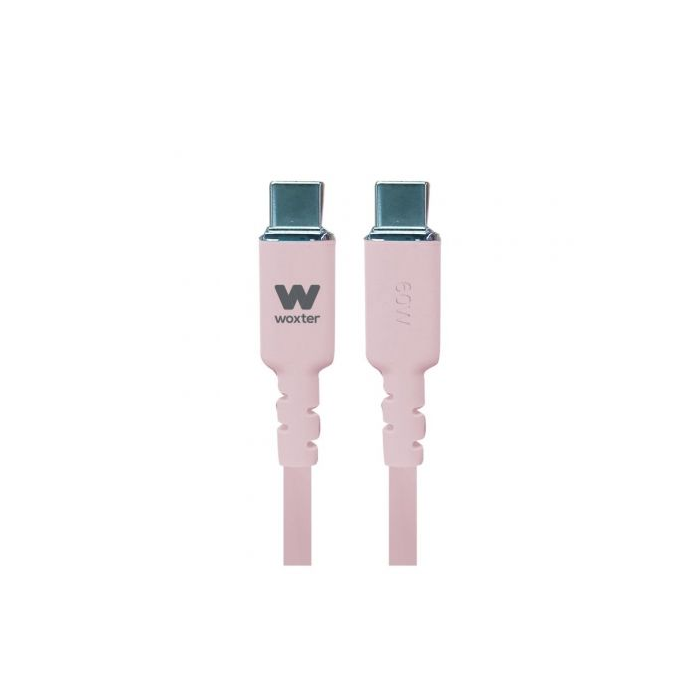 Cable USB 2.0 Tipo-C Woxter PE26-187/ USB Tipo-C Macho - USB Tipo-C Macho/ Hasta 60W/ 480Mbps/ 1.2m/ Rosa