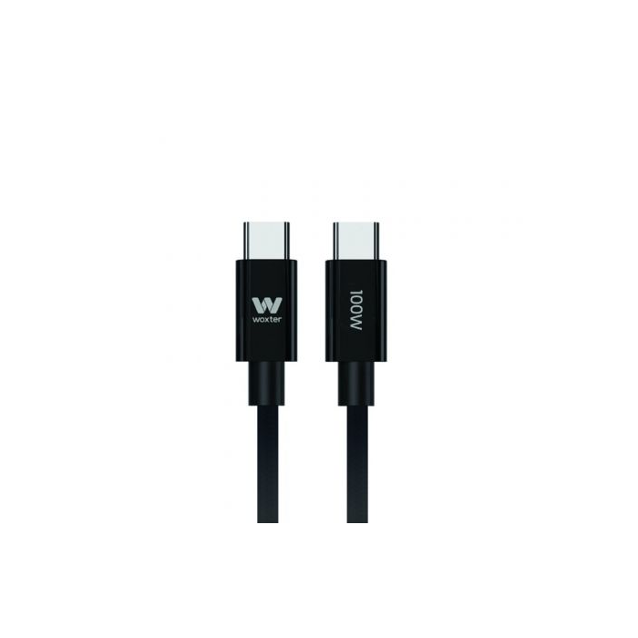 Cable USB 2.0 Tipo-C Woxter PE26-190/ USB Tipo-C Macho - USB Tipo-C Macho/ Hasta 100W/ 480Mbps/ 2m/ Negro